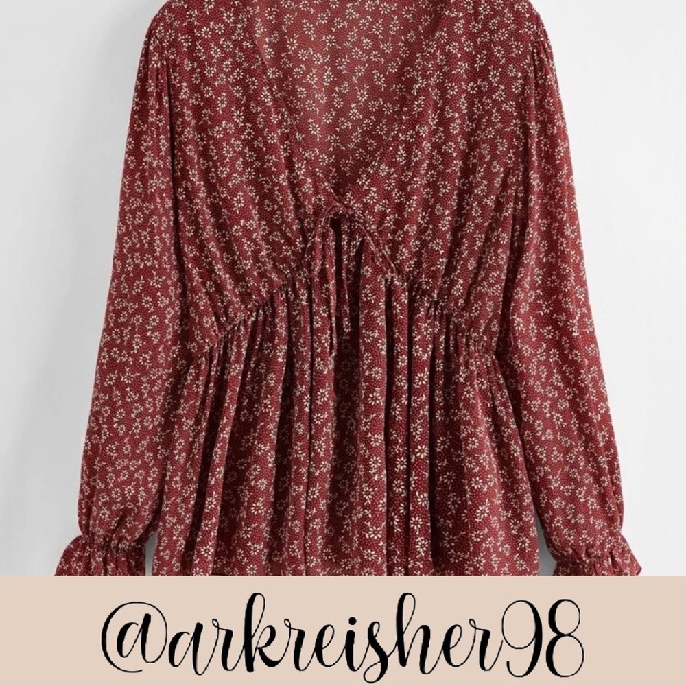 🦄SHEIN DITSY FLORAL SELF TIE PEPLUM TOP - Picture 1 of 3